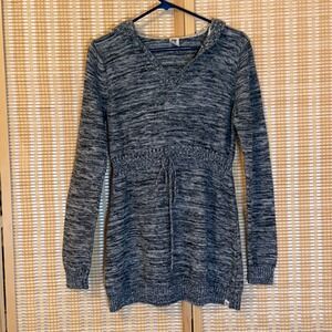 Roxy Womens XL Space Dye Hooded Sweater Black White Y2K Boho Travel Casual